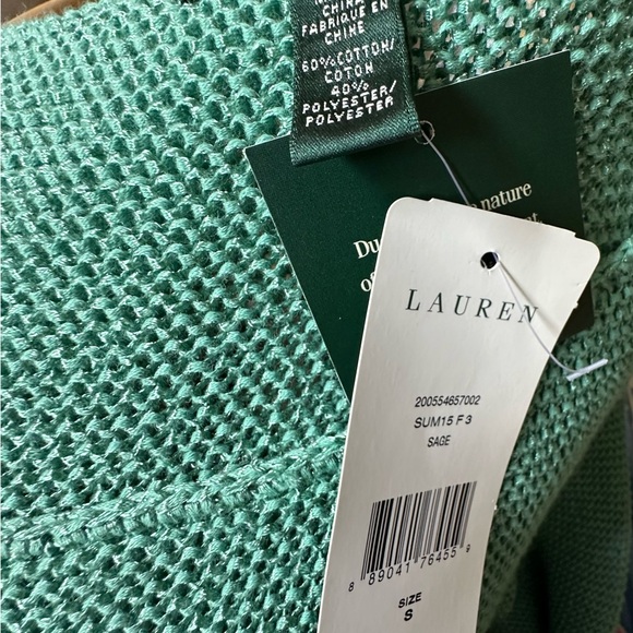 NWT LRL Ralph Lauren Sage Green Loose Knit Sweater Cotton Poly Blend Size Small - Picture 3 of 4